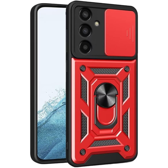 Bodycell Armor Slide - Ανθεκτική Θήκη Samsung Galaxy S23 FE με Κάλυμμα για την Κάμερα & Μεταλλικό Ring Holder - Red (5206015072277)