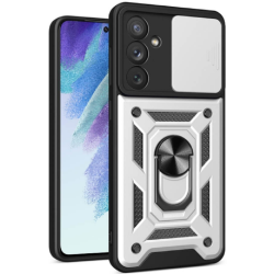 Bodycell Armor Slide - Ανθεκτική Θήκη Samsung Galaxy S23 FE με Κάλυμμα για την Κάμερα & Μεταλλικό Ring Holder - Silver (5206015072284)
