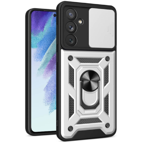 Bodycell Armor Slide - Ανθεκτική Θήκη Samsung Galaxy S23 FE με Κάλυμμα για την Κάμερα & Μεταλλικό Ring Holder - Silver (5206015072284)