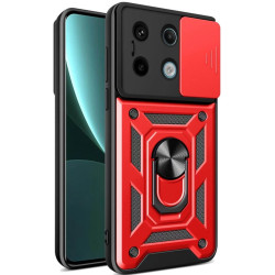 Ανθεκτική Θήκη με Κάλυμμα για την Κάμερα & Μεταλλικό Ring Holder - Xiaomi Redmi Note 13 Pro 5G / Poco X6 - Bodycell Armor Slide - Red (5206015072840)