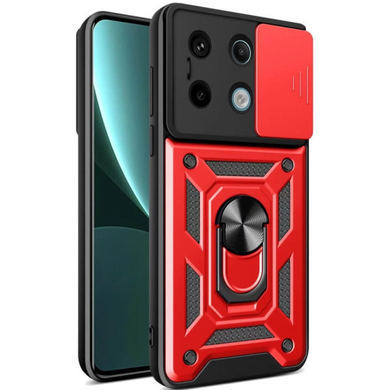 Ανθεκτική Θήκη με Κάλυμμα για την Κάμερα & Μεταλλικό Ring Holder - Xiaomi Redmi Note 13 Pro 5G / Poco X6 - Bodycell Armor Slide - Red (5206015072840)