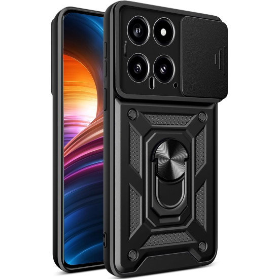 Ανθεκτική Θήκη με Κάλυμμα για την Κάμερα & Μεταλλικό Ring Holder - Xiaomi 14 - Bodycell Armor Slide - Black (5206015072741)