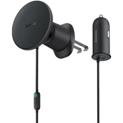 Baseus CW01 Magnetic Wireless Charging Car Mount - Μαγνητική Βάση Ασύρματης Φόρτισης MagSafe 15W για Αεραγωγούς Αυτοκινήτου & Φορτιστής Αυτοκινήτου με 1 x Type-C 25W - Black (C40141000111-00)