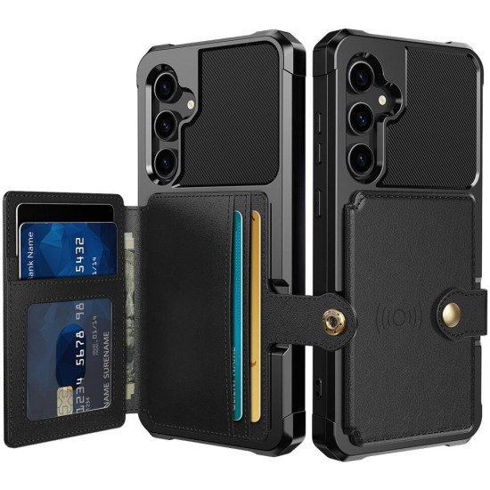 HappyCase 3 σε 1 - Θήκη Σιλικόνης με Ενσωματωμένο PU Πορτοφόλι - Samsung Galaxy S23 FE - Black (8719246409226)