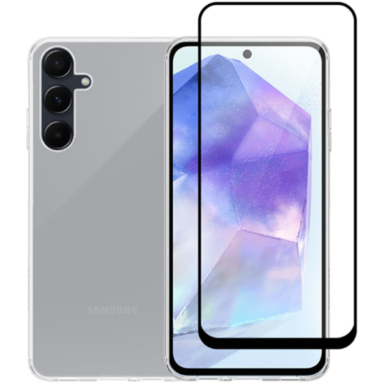 Σετ Διάφανη Θήκη Σιλικόνης & Full Face Tempered Glass - Samsung Galaxy A55 - Vivid Set Gelly Case & Full Face Tempered Glass - Transparent / Black (VIGELLY368GLASSBK)