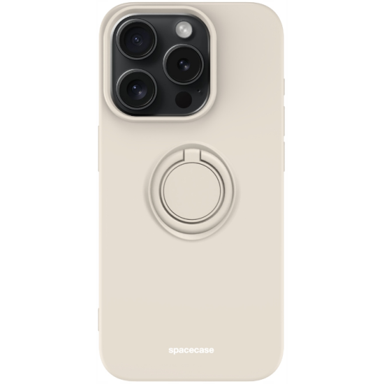 Spacecase Silicone Ring - Θήκη Σιλικόνης με Μεταλλικό Μαγνητικό Ring Holder - Apple iPhone 15 Pro - Bone (5905719103873)