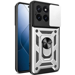 Ανθεκτική Θήκη με Κάλυμμα για την Κάμερα & Μεταλλικό Ring Holder - Xiaomi 14 Pro - Bodycell Armor Slide - Silver (5206015072796)