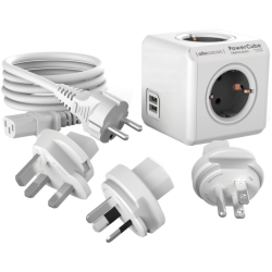 Allocacoc PowerCube Rewirable USB - Πολύπριζο με 4 Υποδοχές Type-F 2500W / 2 x USB-A 10.5W / 3 x Βύσματα US / UK / AU & 1 x Καλώδιο IEC EU 100cm - Trolley Grey - 2 Έτη Εγγύηση (1811GY/DERU3P)