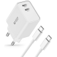 Tech-Protect C35W 2 Port Network - Ταχυφορτιστής Ταξιδιού / Αντάπτορας με 2 x Type-C & Καλώδιο Type-C σε Type-C - 100cm - 35W - White (9319456605570)