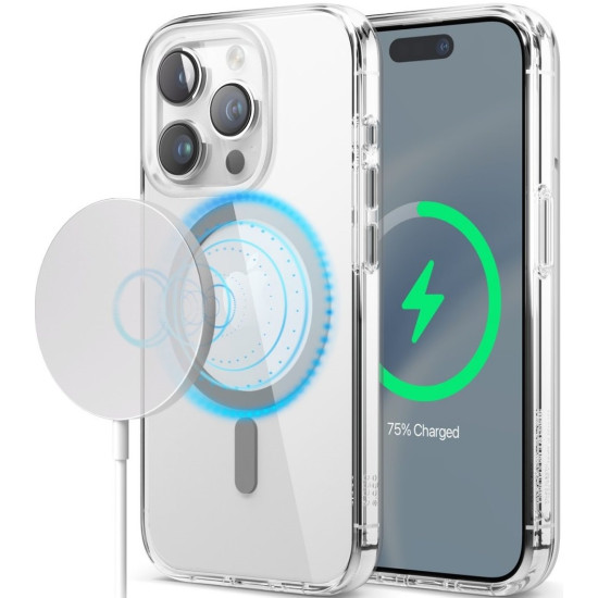 Elago Magnetic Hybrid - Διάφανη Σκληρή Θήκη MagSafe - Apple iPhone 15 Pro - Transparent / Medium Grey (ES15MSHB61PRO-TRMGY)