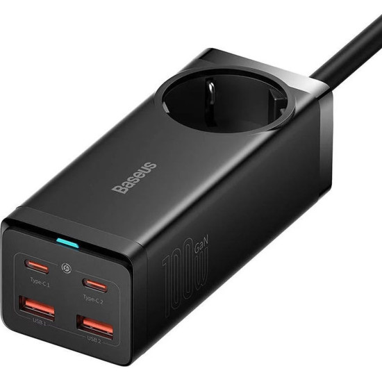 Baseus GaN3 Pro Desktop PowerStrip - Μονόπριζο με 1 Υποδοχή AC με Καλώδιο 150cm / Ταχυφορτιστής με 2 x USB-A / 2 x Type-C - 100W - Black (PSZM000401)