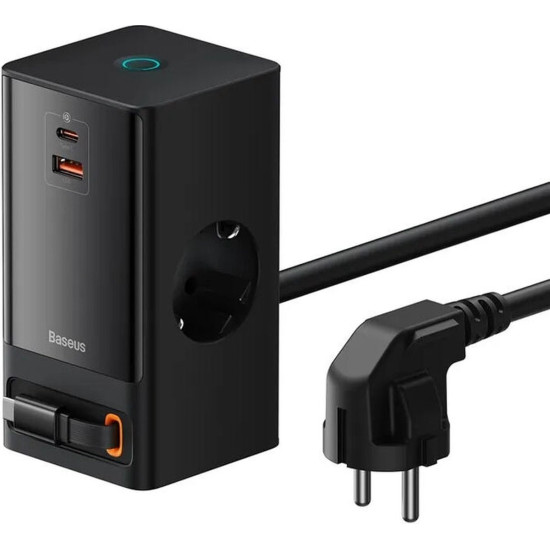 Baseus PowerCombo Digital PowerStrip - Πολύπριζο με 2 Υποδοχές AC με Καλώδιο 150cm / Ταχυφορτιστής με 1 x USB-A & 1 x Type-C / Eπεκτεινόμενο Καλώδιο Type-C 80cm - 65W - Black (PSLR000301)