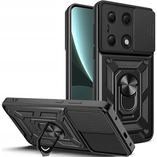 Ανθεκτική Θήκη με Κάλυμμα για την Κάμερα & Μεταλλικό Ring Holder - Xiaomi Redmi Note 13 Pro 4G / Redmi Note 14S / Poco M6 Pro 4G - Tech-Protect Camshield Pro - Black (5906203691791)