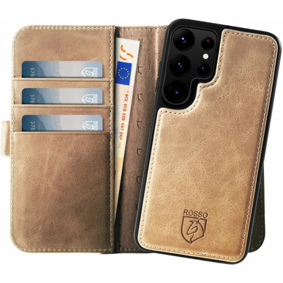 Rosso Elite - MagSafe Δερμάτινη Θήκη / Πορτοφόλι - Samsung Galaxy S23 Ultra - Light Brown (8719246441981)