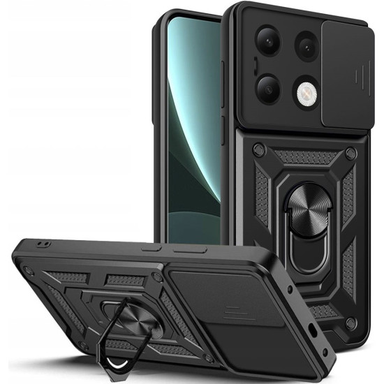 Ανθεκτική Θήκη με Κάλυμμα για την Κάμερα & Μεταλλικό Ring Holder - Xiaomi Redmi Note 13 4G - Tech-Protect Camshield Pro - Black (5906302300310)