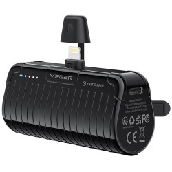 Veger PowerBank PlugOn-L Pro - Φορητή Μπαταρία Φόρτισης με Ενσωματωμένο Lightning και KickStand - 5000mAh - 20W - Black (W0558P)