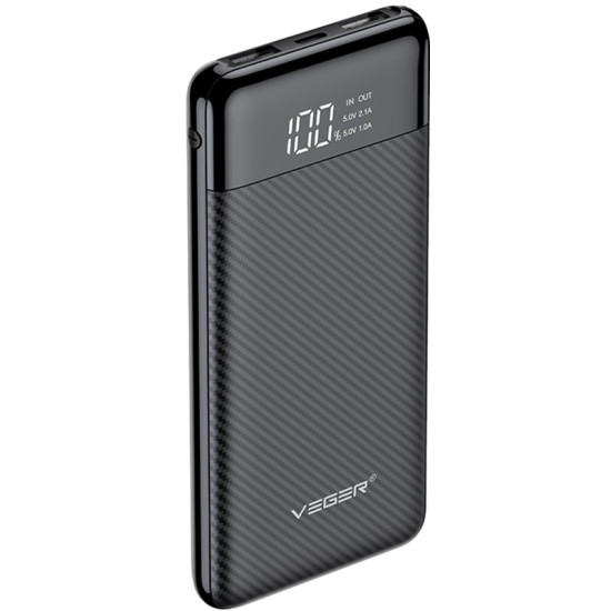 Veger PowerBank L11 με Ψηφιακή Οθόνη LED - Φορητή Μπαταρία Φόρτισης με 2 x USB-Α - 10.000mAh - Black (W1087)