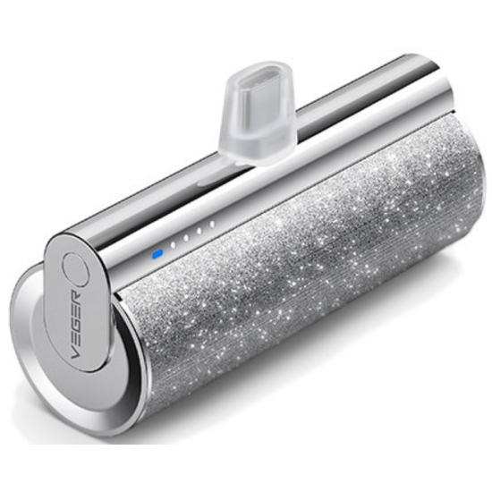 Veger W0573 PowerBank Lipstick-C - Φορητή Μπαταρία Φόρτισης με Ενσωματωμένο 1 x Type-C (Male) & 1 x Type-C (Female) - 5000mAh - 12W - Silver (6970453558493)