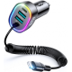Joyroom JR-CL20 4 in 1 Wired Car Charger - Γρήγορος Φορτιστής Αυτοκινήτου με 2 x USB-A / 1 x Type-C / 1 x Ενσωματωμένο Καλώδιο Lightning 160cm - 57W - Black (6941237198969)