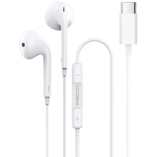Recci REP-L27 - Ενσύρματα Handsfree Ακουστικά Type-C - White (6955482503744)