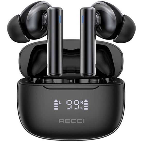 Recci REP-W77 Warrior TWS ANC Wireless Earphones - Ασύρματα Ακουστικά Bluetooth με Θήκη Φόρτισης - Black (6955482526941)