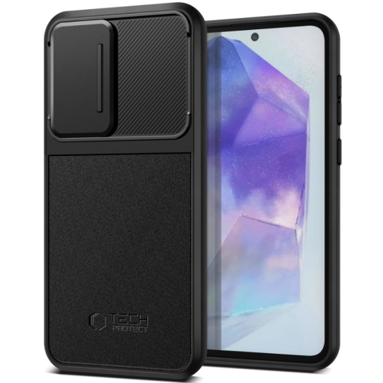 Ανθεκτική Θήκη Σιλικόνης με Κάλυμμα για την Κάμερα - Samsung Galaxy A55 - Tech-Protect Velar Cam Plus - Black (5906302307807)