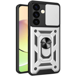 Ανθεκτική Θήκη με Κάλυμμα για την Κάμερα & Μεταλλικό Ring Holder - Samsung Galaxy S24 - Bodycell Armor Slide - Silver (5206015072673)