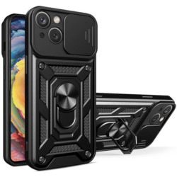 Bodycell Armor Slide - Ανθεκτική Θήκη Apple iPhone 15 Plus με Κάλυμμα για την Κάμερα & Μεταλλικό Ring Holder - Black (5206015072413)