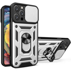 Bodycell Armor Slide - Ανθεκτική Θήκη Apple iPhone 15 Pro με Κάλυμμα για την Κάμερα & Μεταλλικό Ring Holder - Silver (5206015072550)