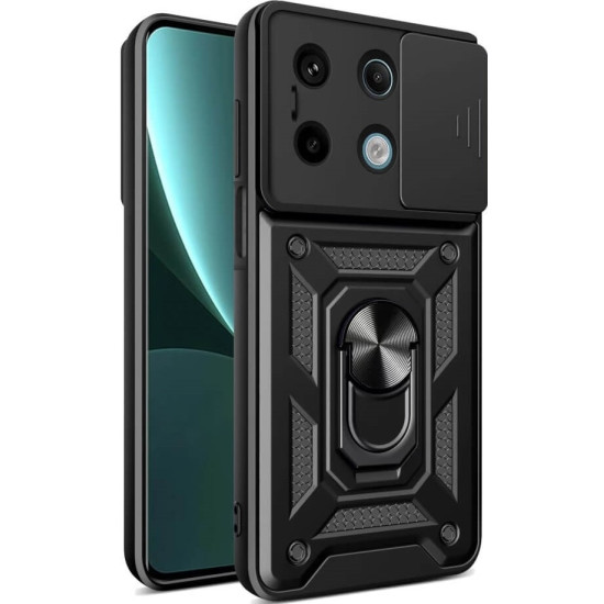 Ανθεκτική Θήκη με Κάλυμμα για την Κάμερα & Μεταλλικό Ring Holder - Xiaomi Redmi Note 13 5G - Bodycell Armor Slide - Black (5206015072802)