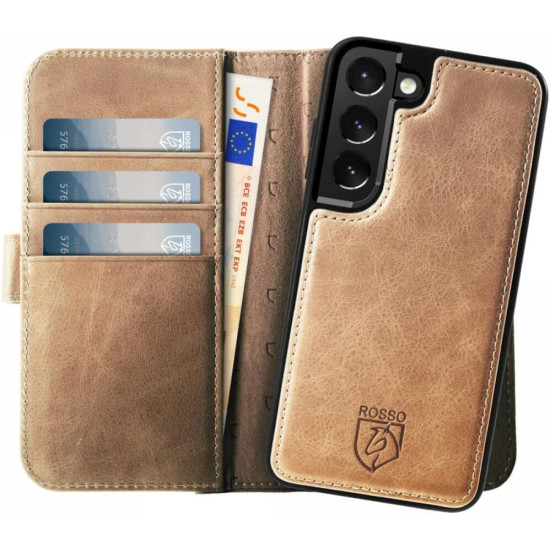 Rosso Elite - MagSafe Δερμάτινη Θήκη / Πορτοφόλι - Samsung Galaxy S22 5G - Light Brown (8719246440700)