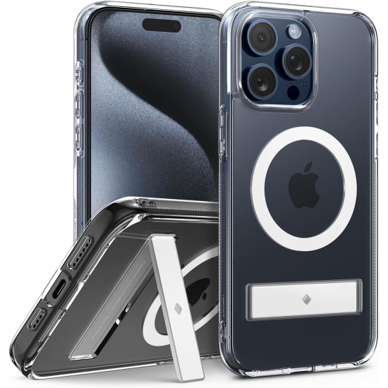 Θήκη Apple iPhone 15 Pro Max - Caseology Capella Mag Kickstand Διάφανη Ανθεκτική με MagSase & Kickstand - Clear / White (ACS06622)