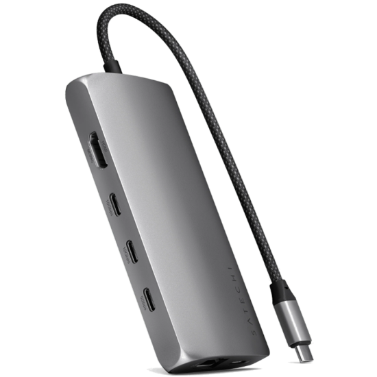 Satechi USB-C Multiport Adapter 8K With Ethernet V3 - Αντάπτορας με 4 x Type-C 3.2 / 1 x Type-C PD 85W / 1 x HDMI 8K 30Hz / 1 x Ethernet / 1 x SD 4.0 - Space Gray (ST-P8KEM)