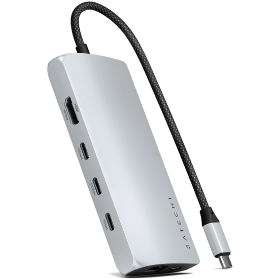 Satechi USB-C Multiport Adapter 8K With Ethernet V3 - Αντάπτορας με 4 x Type-C 3.2 / 1 x Type-C PD 85W / 1 x HDMI 8K 30Hz / 1 x Ethernet / 1 x SD 4.0 - Silver (ST-P8KES)