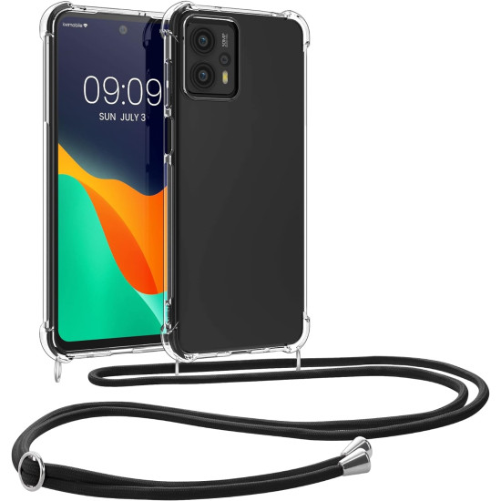 KWmobile Διάφανη Θήκη Σιλικόνης με Λουράκι Λαιμού - Motorola Moto G13 / G23 - Black / Transparent (60844.01)