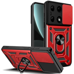 Ανθεκτική Θήκη με Κάλυμμα για την Κάμερα & Μεταλλικό Ring Holder - Xiaomi Redmi Note 13 Pro 4G / Poco M6 Pro 4G - Bodycell Armor Slide - Red (5206015074806)