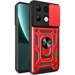 Ανθεκτική Θήκη με Κάλυμμα για την Κάμερα & Μεταλλικό Ring Holder - Xiaomi Redmi Note 13 4G - Bodycell Armor Slide - Red (5206015074776)