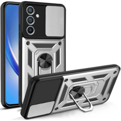 Ανθεκτική Θήκη με Κάλυμμα για την Κάμερα & Μεταλλικό Ring Holder - Samsung Galaxy A55 - Bodycell Armor Slide - Silver (5206015074752)