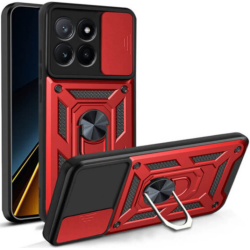 Ανθεκτική Θήκη με Κάλυμμα για την Κάμερα & Μεταλλικό Ring Holder - Xiaomi 14 Pro - Bodycell Armor Slide - Red (5206015072789)