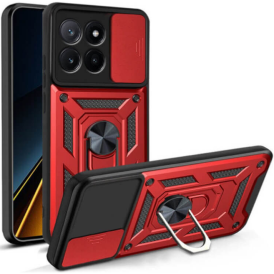 Ανθεκτική Θήκη με Κάλυμμα για την Κάμερα & Μεταλλικό Ring Holder - Xiaomi 14 Pro - Bodycell Armor Slide - Red (5206015072789)