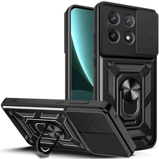 Ανθεκτική Θήκη με Κάλυμμα για την Κάμερα & Μεταλλικό Ring Holder - Xiaomi Poco X6 Pro - Bodycell Armor Slide - Black (5206015074820)