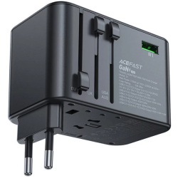 Acefast Z1 Travel Plug Charging GaN 2300W Adapter - Ταχυφορτιστής Ταξιδιού με Βύσμα EU / US / UK / AU και Θύρες 3 x Type-C / 2 x USB-A / 1 x AC - 75W - Black (6974316282495)