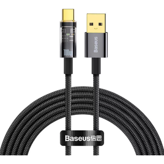 Baseus Explorer Series Auto Power-Off - Καλώδιο Γρήγορης Φόρτισης και Μεταφοράς Δεδομένων USB-A σε Type-C - 200cm - 100W - Black (CATS000301)
