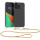 Θήκη Apple iPhone 15 Pro Max - KWmobile Διάφανη Σιλικόνης με Μεταλλικό Λουράκι Λαιμού - Transparent / Gold (62032.21)