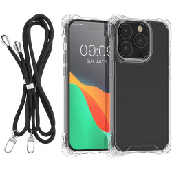 Θήκη Apple iPhone 15 Pro Max - KWmobile Σκληρή Διάφανη με TPU Bumper και Αποσπώμενο Λουράκι Λαιμού - Transparent / Black (62040.01)