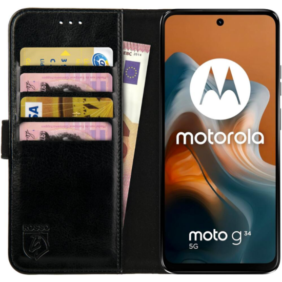 PU Θήκη Πορτοφόλι - Motorola Moto G34 - Rosso Element - Black (8719246443589)