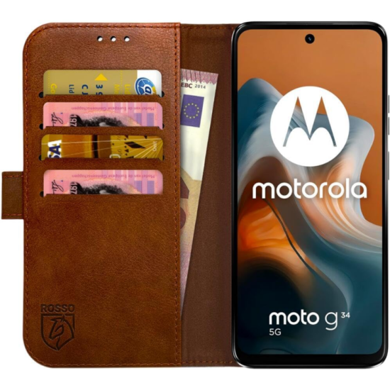 PU Θήκη Πορτοφόλι - Motorola Moto G34 - Rosso Element - Brown (8719246443596)
