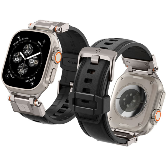 Spigen DuraPro Armor PU - Λουράκι Σιλικόνης & Δέρμα PU - Apple Watch Ultra/SE/11/10/9/8/7/6/5/4 (49/46/45/44mm) - Black (AMP07591)