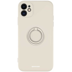Spacecase Silicone Ring - Θήκη Σιλικόνης με Μεταλλικό Μαγνητικό Ring Holder - Apple iPhone 11 - Bone (5905719013110)