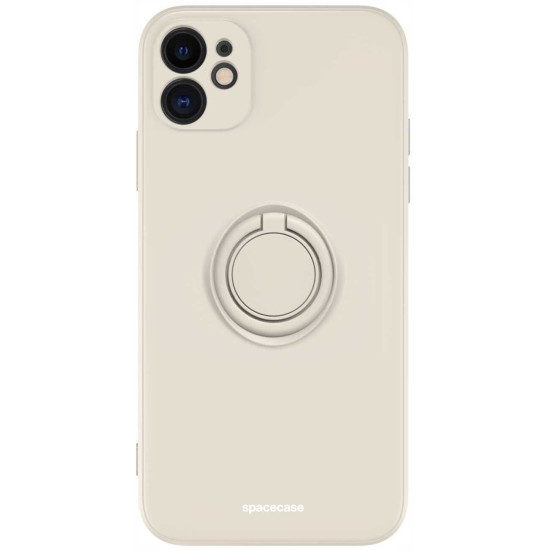 Spacecase Silicone Ring - Θήκη Σιλικόνης με Μεταλλικό Μαγνητικό Ring Holder - Apple iPhone 11 - Bone (5905719013110)